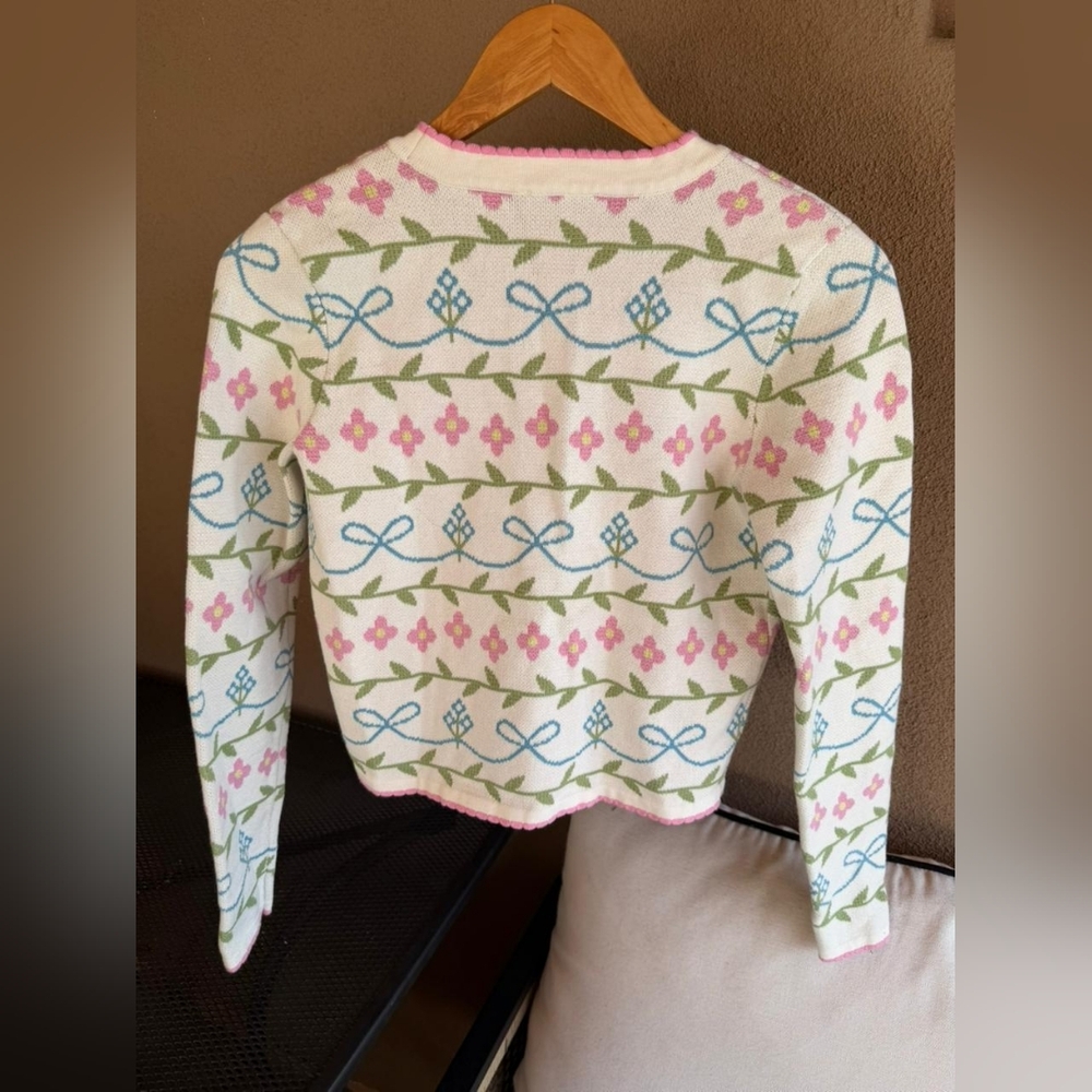 Ivy City Co Floral Cardigan in Cream and Pink 100% Cotton - Picture 2 of 3